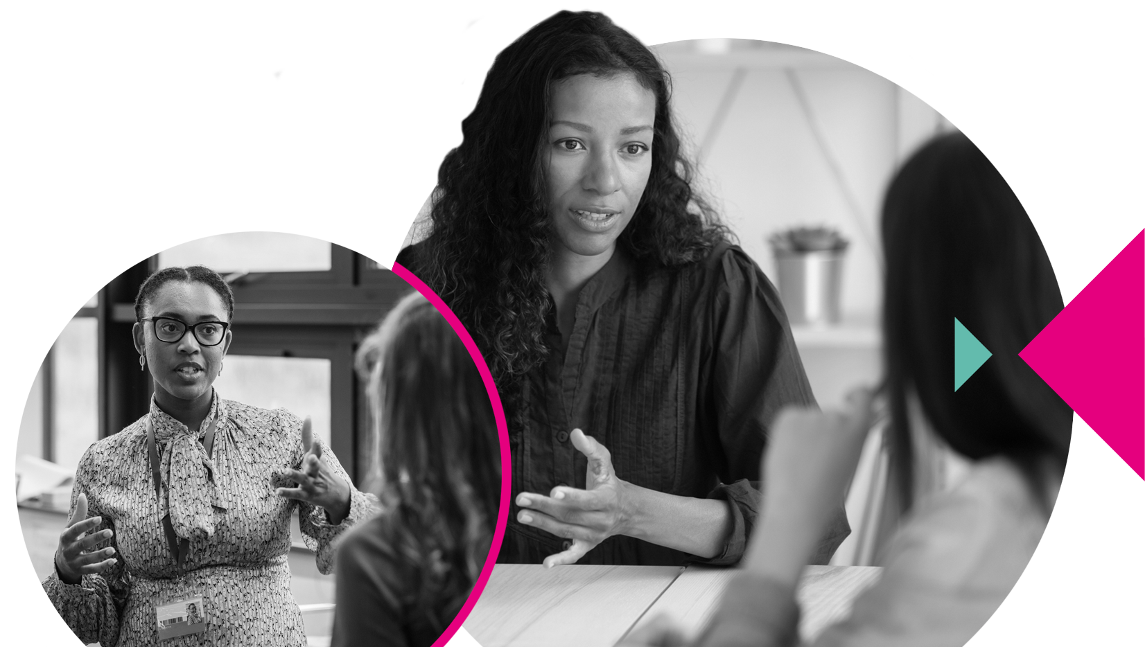 a woman talking to a group of people